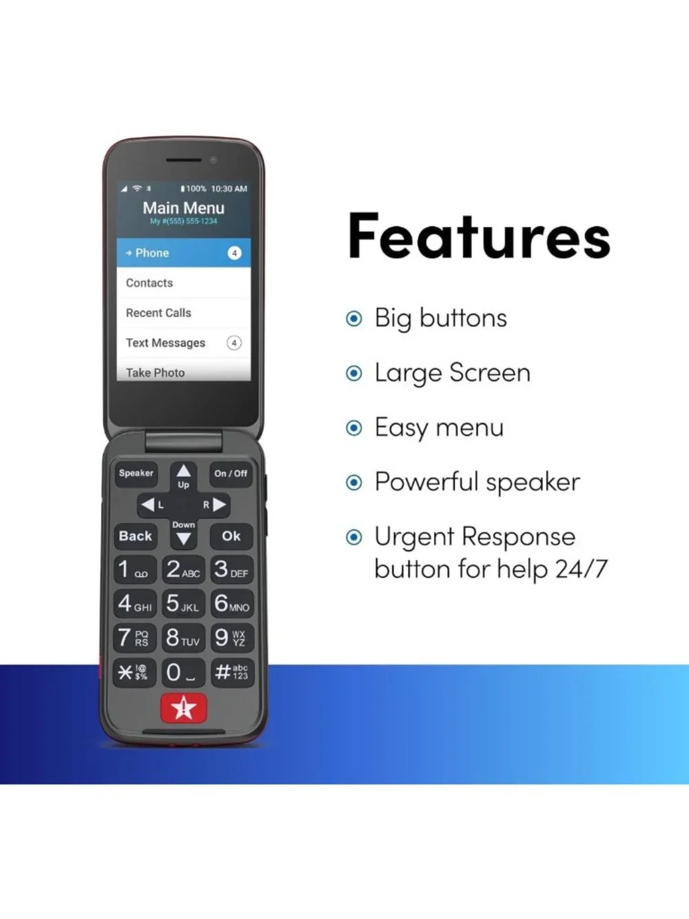 Simple Red Flip Phone for Seniors | Easy-to-Use, No SIM Needed, Activated Plan